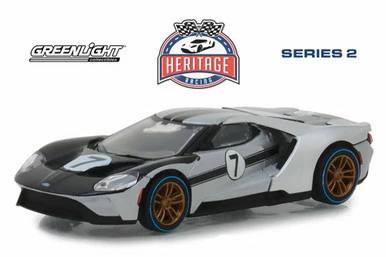 2017 Ford GT, Silver With Black - Greenlight 13220B/48 - 1/64 Scale Diecast Model Toy Car