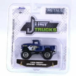 Jada Toys 1958 Chevy Apache Stepside, Blue With White Flames - Jada 14020-W23 - 1/64 Scale Diecast Car