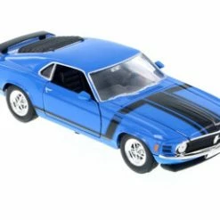 1970 Ford Mustang Boss 302, Blue W/ Black - Welly 22088WBU - 1/24 Scale Diecast Model Toy Car