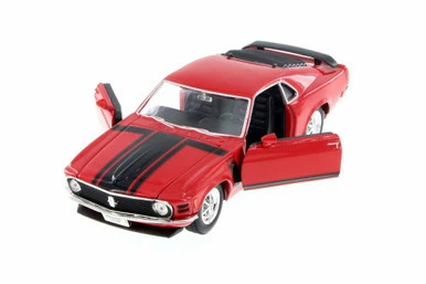 1970 Ford Mustang Boss 302, Red W/ Black - Welly 22088WR - 1/24 Scale Diecast Model Toy Car