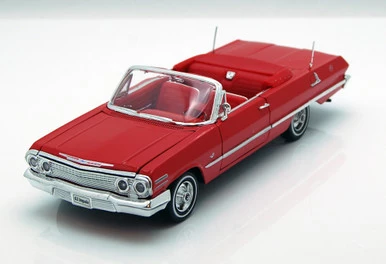 1963 Chevy Impala Convertible, Red - Welly 22434 - 1/24 Scale Diecast Model Toy Car