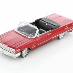 1963 Chevy Impala Convertible, Metallic Red W/Black Interior - Welly 22434LR - 1/24 Diecast Car