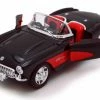 1957 Chevy Corvette Convertible, Black - Welly 29393 - 1/24 Scale Diecast Model Toy Car