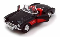 1957 Chevy Corvette Convertible, Black - Welly 29393 - 1/24 Scale Diecast Model Toy Car
