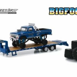 1974 Ford F-250 Pickup With Gooseneck Trailer And 66" Tires Replacement Set, Kings Of Crunch- BIGFOOT The Original Monster Truck - Greenlight 30054/48 - 1/64 Scale Diecast Model Toy Car