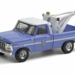 ModelToyCars New York City Police Department 1979 Ford  F-250 Tow Truck With Drop-In Tow Hook, Blue And White - Greenlight 30224/48 - 1/64 Scale Diecast Model Toy Car