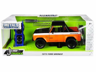 Jada Toys 1973 Ford Bronco, Orange With Matte Black/White - Jada 31058-MJ - 1/24 Scale Diecast Model Toy Car