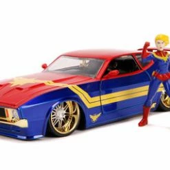 Jada Toys 1973 Ford Mustang Mach 1 With Captain Marvel Figure, Red And Blue - Jada 31193/4 - 1/24 Diecast Car
