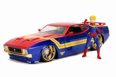 Jada Toys 1973 Ford Mustang Mach 1 With Captain Marvel Figure, Red And Blue - Jada 31193/4 - 1/24 Diecast Car