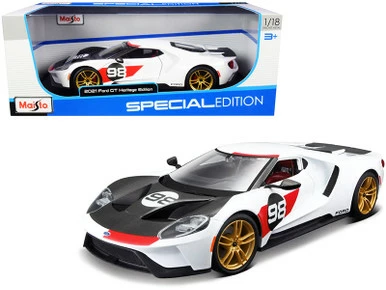 2021 Ford GT #98 Heritage Edition, White - Maisto 31390HE - 1/18 Scale Diecast Model Toy Car