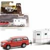 2021 Chevy Tahoe With Horse Trailer, Cherry Red - Greenlight 32230C/24 - 1/64 Scale Diecast Car