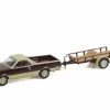 Greenlight 1984 Chevy El Camino Conquista & Utility Trailer, Maroon Burgundy- 32240B 1/64 Scale Diecast Car