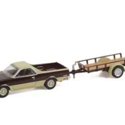 Greenlight 1984 Chevy El Camino Conquista & Utility Trailer, Maroon Burgundy- 32240B 1/64 Scale Diecast Car
