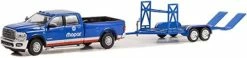 2020 Dodge Ram 2500 Laramie W/Car Trailer, Blue - Greenlight 32250D - 1/64 Scale Diecast Car