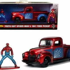 Jada Toys 1941 Ford Pickup Truck & Proto-Suit Spider-Man Figurine, Spiderman - Jada 33075 - 1/32 Diecast Car