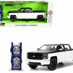 2014 Chevy Silverado Z71 W/Extra Wheels, White And Black - Jada Toys 33850 - 1/24 Scale Diecast Car