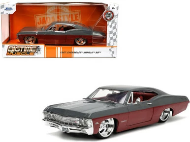 1967 Chevy Impala SS, Gray /Burgundy - Jada Toys 33864 - 1/24 Scale Diecast Model Toy Car