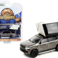 2021 Chevy Tahoe Z71 W/Modern Rooftop Tent, Gray Metallic - Greenlight 38010E - 1/64 Diecast Car