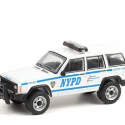 New York City Police Dept 1997 Jeep Cherokee , White & Blue - Greenlight 42960C - 1/64 Diecast Car