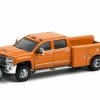 ModelToyCars 2018 Chevy Silverado 3500 Dually Service Bed With Snow Plow, Tangier Orange - Greenlight 46060B/48 - 1/64 Scale Diecast Model Toy Car