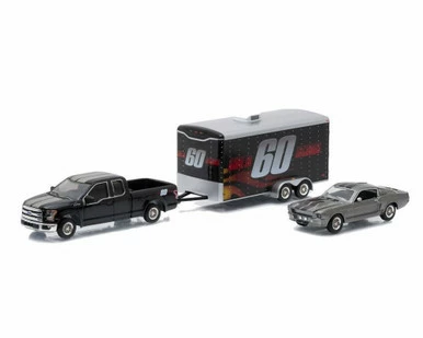 1967 Ford Mustang Eleanor Gone In Sixty W/ 2015 F-150 Car Hauler, Metallic Gray - Greenlight 51008 - 1/64 Scale Diecast Model Toy Car