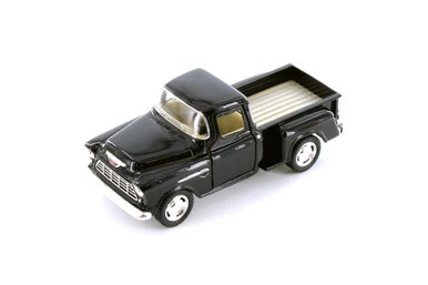 1955 Chevy Stepside Pickup Truck, Black - Kinsmart 5330DBK - 1/32 Scale Diecast Model Toy Car