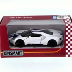 2017 Ford GT, White W/ Stripes - Kinsmart 5391FW - 1/38 Scale Diecast Model Toy Car