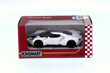 2017 Ford GT, White W/ Stripes - Kinsmart 5391FW - 1/38 Scale Diecast Model Toy Car