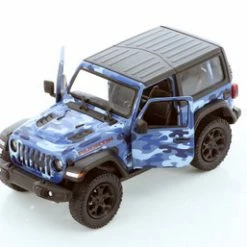 2018 Jeep Wrangler Rubicon, Camo Blue - Kinsmart 5420DAB - 1/34 Scale Diecast Model Toy Car