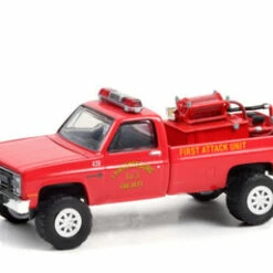 Lawrenceburg Fire Department (Indiana) 1986 Chevy C20 Custom Deluxe Pickup Truck First Attack Unit With Fire Equipment, Hose And Tank, Red - Greenlight 67010A/48 - 1/64 Scale Diecast Model Toy Car