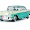 1957 Chevy Bel Air Lowrider, White/Turquoise - Motor Max 79029WLTQ - 1/24 Scale Diecast Car