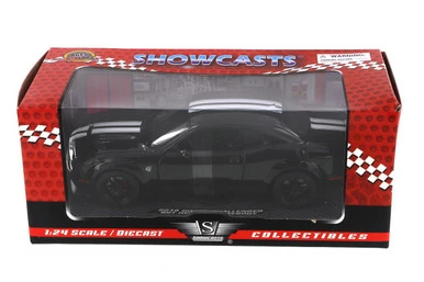 Motor Max 2018 Dodge Challenger SRT Hellcat Widebody, Black With White - Motormax 79350BK - 1/24 Diecast Car