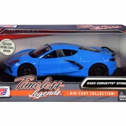 2020 Chevy Corvette C8 Stingray W/Racing Stripes, Blue - Motor Max 79360RBI-LTBL - 1/24 Diecast Car