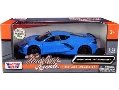 2020 Chevy Corvette C8 Stingray W/Racing Stripes, Blue - Motor Max 79360RBI-LTBL - 1/24 Diecast Car