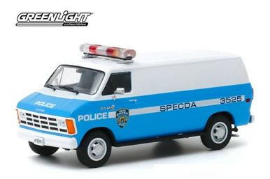 ModelToyCars NYPD 1987 Dodge Ram B250 Van, Blue /White - Greenlight 86577 - 1/43 Scale Diecast Model Toy Car