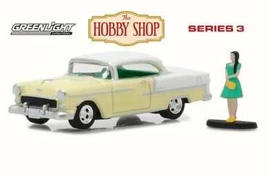1955 Chevy Bel Air With Woman In Dress, Pale Yellow - Greenlight 97030B/48 - 1/64 Scale Diecast Car