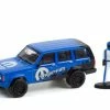 2001 Jeep Cherokee Sport & Race Car Driver Figurine, Greenlight 97120E/48 - 1/64 Scale Diecast Car