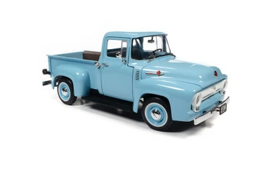 1956 Ford F-100 Mild Custom Pickup Truck, Diamond Blue - Auto World 1/18 Scale Diecast Car