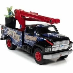 Acme 1990 Ford Utility Bucket Truck W/Rat Fink Figurine, Blue & Red - Auto World AW296, 1/34 Diecast Car