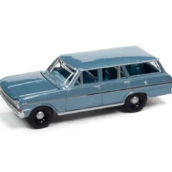 Auto World 1963 Chevy II Nova 400 Wagon, Silver Blue Poly - AWSP083/24B - 1/64 Scale Diecast Model Toy Car