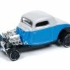 Johnny Lightning 1934 Ford Coupe, Metallic Blue And Pearl White - Round 2 JLCG018/48B - 1/64 Scale Diecast Car