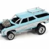 1969 Chevy Kingswood Estate, Pale Blue With Driftwood Gray Paneling - Johnny Lightning JLSF020/48B - 1/64 Scale Diecast Model Toy Car