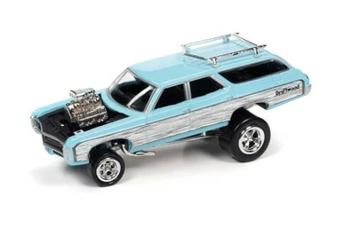 1969 Chevy Kingswood Estate, Pale Blue With Driftwood Gray Paneling - Johnny Lightning JLSF020/48B - 1/64 Scale Diecast Model Toy Car